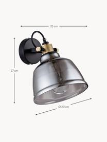 Verstellbare Wandleuchte Irving aus Rauchglas, Lampenschirm: Rauchglas, Grau, Goldfarben, T 25 x H 27 cm