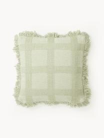 Károvaný povlak na polštář s třásněmi Kaspar, 59 % bavlna, 41 % polyester, Světle zelená, Š 45 cm, D 45 cm