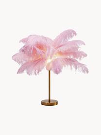 Lampada da tavolo grande Feather Palm, Paralume: piume di struzzo, Struttura: acciaio ottonato, Rosa, Ø 50 x Alt. 60 cm