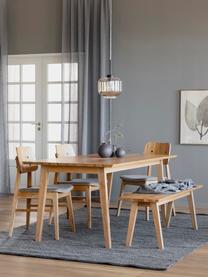 Eettafelset Melfort met zitbank en stoelen Nagano, 4-delig, Tafelblad: MDF met wild eikenhoutfin, Poten: massief berkenhout met ei, Zitvlak: MDF met wild eikenhoutfin, Poten: massief berkenhout met ei, Hout, geweven stof lichtgrijs, Set met verschillende formaten