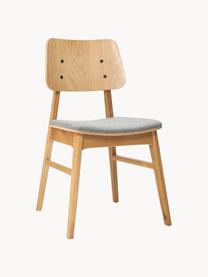 Eettafelset Melfort met zitbank en stoelen Nagano, 4-delig, Tafelblad: MDF met wild eikenhoutfin, Poten: massief berkenhout met ei, Zitvlak: MDF met wild eikenhoutfin, Poten: massief berkenhout met ei, Hout, geweven stof lichtgrijs, Set met verschillende formaten