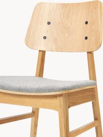 Eettafelset Melfort met zitbank en stoelen Nagano, 4-delig, Tafelblad: MDF met wild eikenhoutfin, Poten: massief berkenhout met ei, Zitvlak: MDF met wild eikenhoutfin, Poten: massief berkenhout met ei, Hout, geweven stof lichtgrijs, Set met verschillende formaten