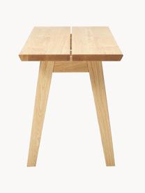 Eettafelset Melfort met zitbank en stoelen Nagano, 4-delig, Tafelblad: MDF met wild eikenhoutfin, Poten: massief berkenhout met ei, Zitvlak: MDF met wild eikenhoutfin, Poten: massief berkenhout met ei, Hout, geweven stof lichtgrijs, Set met verschillende formaten