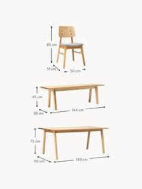 Tavolo con panca e sedie Nagano 4 pz, Piano del tavolo: pannello di fibra a media, Gambe: legno massiccio di betull, Seduta: pannello di fibra a media, Gambe: legno massiccio di betull, Legno, tessuto grigio chiaro, Set in varie misure