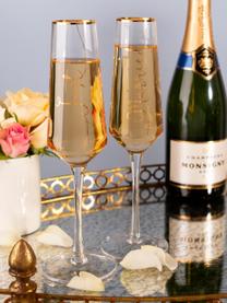 Champagneglazen Just Married met gouden opschrift, 2 stuks, Glas, Transparant, goudkleurig, Ø 6 x H 26 cm