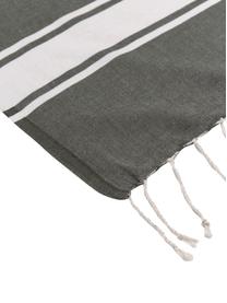 Fouta rayé à franges St Tropez, 100 % coton, Vert foncé, blanc, larg. 100 x long. 200 cm