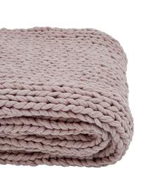 Plaid grosse maille rose Adyna, 100 % polyacrylique, Vieux rose, larg. 130 x long. 170 cm