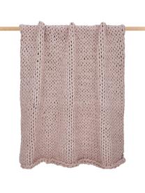 Plaid grosse maille rose Adyna, 100 % polyacrylique, Vieux rose, larg. 130 x long. 170 cm