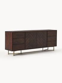 Credenza XL in legno di mango con motivo spina di pesce Luca, Struttura: metallo rivestito Questo , Legno di mango, dorato, Larg. 210 x Alt. 80 cm