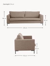 Sofa Luna (3-Sitzer), Bezug: 100 % Polyester, Oeko-Tex, Gestell: Massives Buchenholz, Schi, Füße: Metall, galvanisiert Das , Webstoff Taupe, B 230 x T 95 cm