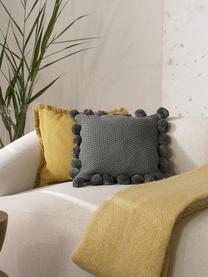 Poszewka na poduszkę z pomponami Molly, 100% bawełna, Zielony, S 40 x D 40 cm