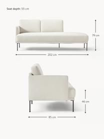 Chaise longue Fluente, Bekleding: 80% polyester, 20% ramie , Frame: massief grenenhout, FSC-g, Poten: gepoedercoat metaal, Geweven stof lichtbeige, B 202 x D 85 cm, rugleuning links