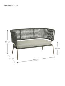 Sofa ogrodowa z plecionym sznurkiem Nadin (2-osobowa), Stelaż: metal ocynkowany i lakier, Tapicerka: poliester, Szarozielony, S 135 x G 65 cm