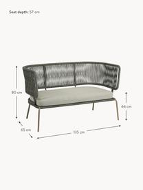 Sofa ogrodowa z plecionym sznurkiem Nadin (2-osobowa), Stelaż: metal ocynkowany i lakier, Tapicerka: poliester, Jasnobeżowa tkanina, oliwkowy zielony, S 135 x G 65 cm