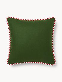 Coussin décoratif en laine avec motif hivernal Jova, Vert foncé, blanc, rouge, larg. 33 x long. 33 cm