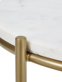 Stolik pomocniczy z marmuru Ella, Blat: marmur, Stelaż: metal malowany proszkowo, Biały, marmurowy, odcienie złotego, Ø 40 x W 50 cm