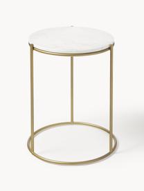 Runder Marmor-Beistelltisch Ella, Tischplatte: Marmor, Gestell: Metall, pulverbeschichtet, Weiß, marmoriert, Goldfarben, Ø 40 x H 50 cm
