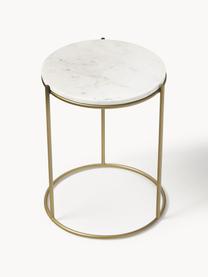 Runder Marmor-Beistelltisch Ella, Tischplatte: Marmor, Gestell: Metall, pulverbeschichtet, Weiß, marmoriert, Goldfarben, Ø 40 x H 50 cm