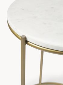 Tavolino rotondo con piano in marmo Ella, Struttura: metallo verniciato a polv, Bianco marmorizzato, dorato, Ø 40 x Alt. 50 cm