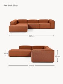Narożna sofa modułowa XL Lennon, Tapicerka: 100% poliester Dzięki tka, Stelaż: lite drewno, sklejka, Nogi: tworzywo sztuczne, Terakotowa tkanina, S 329 x G 269 cm,  prawostronna