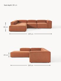 Sofá rinconera modular grande Lennon, Tapizado: 100% poliéster Alta resis, Estructura: madera contrachapada de p, Patas: plástico Este producto es, Tejido terracota, An 329 x F 269 cm, chaise longue derecha