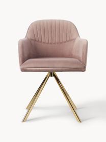 Zamatová otočná stolička s opierkami Lola, Zamatová tmavoružová, odtiene zlatej, Š 53 x H 55 cm