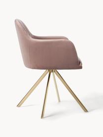 Zamatová otočná stolička s opierkami Lola, Zamatová tmavoružová, odtiene zlatej, Š 53 x H 55 cm