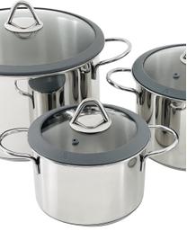 Set pentole in acciaio inox Milano 8 pz, Coperchio: vetro, silicone, Argentato, grigio, Set in varie misure