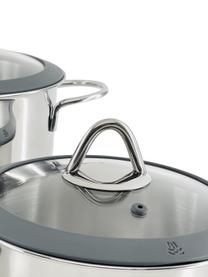 Roestvrijstalen kookpannen Milano, set van 8, Deksel: glas, silicone, Zilverkleurig, grijs, Set met verschillende formaten