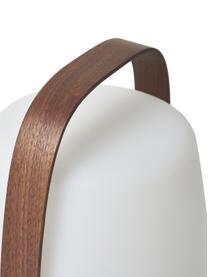 Lámpara de mesa para exterio regulable Lite-up, portátil, Pantalla: plástico, Estructura: madera, silicona, Asa: madera, Cable: plástico, Beige, blanco, marrón oscuro, Ø 20 x Al 26 cm