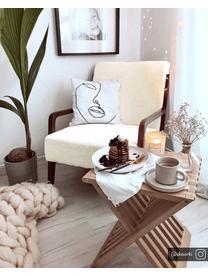 Teddy-fauteuil Naia met eikenhouten armleuningen, Bekleding: polyester (kunstvacht, te, Frame: massief en geolied eikenh, Gebroken wit, B 76 x D 67 cm