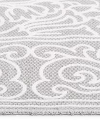 Tappeto in cotone tessuto piatto a mano con nappe Salima, 100% cotone, Grigio chiaro, bianco crema, Larg. 70 x Lung. 140 cm (taglia XS)