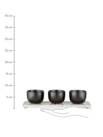 Handgemaakte serveerset Tessia, L 30 x B 10 cm, 4-delig, Dienblad: terrazzo steen, Schalen: zwart. Dienblad: wit, grijs, 10 x 30 cm