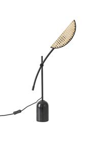Lampada da tavolo con intreccio viennese Freja, Struttura: metallo verniciato a polv, Paralume: tessuto in rattan, Base della lampada: marmo, Nero, marrone chiaro, Larg. 56 x Alt. 45 cm