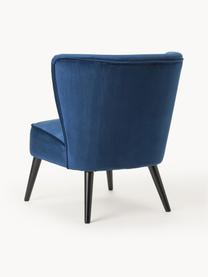 Fluwelen fauteuil Robine in blauw, Bekleding: fluweel (polyester), Poten: grenenhout, gelakt, Fluweel donkerblauw, B 63 x D 73 cm