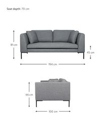 Bank Emma (3-zits) met metalen poten, Bekleding: polyester, Frame: massief grenen, FSC-gecer, Poten: metaal, gepoedercoat, Geweven stof donkergrijs, B 194 x D 100 cm