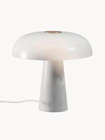 Lámpara de mesa de mármol Glossy, Pantalla: vidrio, Cable: cubierto en tela, Blanco, Ø 32 x Al 32 cm