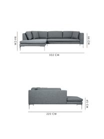 Sofa narożna Emma, Tapicerka: poliester 100 000 cykli w, Tapicerka: pianka na zawieszeniu spr, Stelaż: lite drewno sosnowe, Nogi: metal galwanizowany, Szary, nogi: srebrny, S 302 x G 220 cm