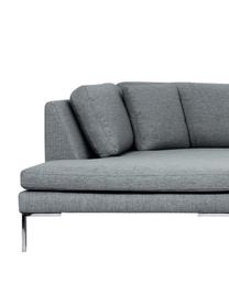 Ecksofa Emma in Grau mit Metall-Füssen, Bezug: Polyester 100.000 Scheuer, Gestell: Massives Kiefernholz, Webstoff Grau, Füsse Silber, B 302 x T 220 cm