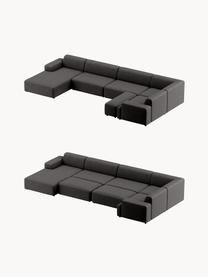 Sofa narożna XL Melva, Tapicerka: 100% poliester Dzięki tka, Stelaż: lite drewno sosnowe i świ, Nogi: tworzywo sztuczne Ten pro, Antracytowa tkanina, S 458 x G 220 cm, prawostronna