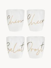 Set de tazas de porcelana Cheers, 4 uds., Porcelana, Blanco, dorado, Ø 9 x Al 10 cm, 380 ml