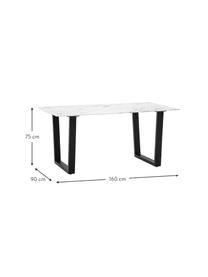 Table de salle à manger avec aspect marbre Davidson, 160 x 90 cm, Blanc aspect marbre, noir, larg. 160 x prof. 90 cm