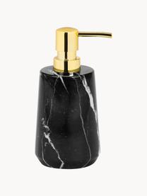 Marmeren zeepdispenser Lux, Houder: marmer, Pompje: kunststof, Zwart, gemarmerd, goudkleurig, Ø 8 x H 17 cm