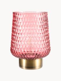 Kleine Mobile LED-Tischlampe Rose Glamour mit Timerfunktion, Glas, Metall, Rosa, Goldfarben, Ø 16 x H 21 cm