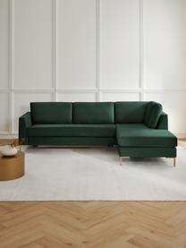 Divano letto 3 posti in velluto con materasso Luna, Rivestimento: 100% poliestere Il rivest, Struttura: legno massiccio di faggio, Velluto verde scuro, Larg. 270 x Prof. 184 cm, chaise-longue a sinistra