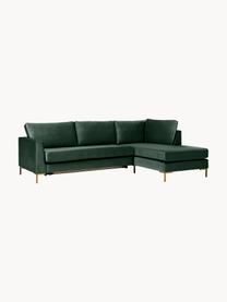 Samt-Schlafsofa Luna (3-Sitzer) mit Matratze, Bezug: Samt (100 % Polyester) De, Gestell: Massives Buchenholz, Schi, Füße: Metall, galvanisiert Dies, Samt Dunkelgrün, B 270 x T 184 cm, Eckteil links