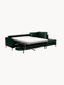 Divano letto 3 posti in velluto con materasso Luna, Rivestimento: 100% poliestere Il rivest, Struttura: legno massiccio di faggio, Velluto verde scuro, Larg. 270 x Prof. 184 cm, chaise-longue a sinistra