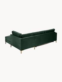 Divano letto 3 posti in velluto con materasso Luna, Rivestimento: 100% poliestere Il rivest, Struttura: legno massiccio di faggio, Velluto verde scuro, Larg. 270 x Prof. 184 cm, chaise-longue a sinistra