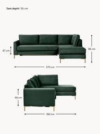 Divano letto 3 posti in velluto con materasso Luna, Rivestimento: 100% poliestere Il rivest, Struttura: legno massiccio di faggio, Velluto verde scuro, Larg. 270 x Prof. 184 cm, chaise-longue a sinistra