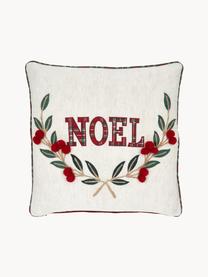 Bestickte Kissenhülle Noel mit Keder, 100 % Baumwolle, Cremeweiss, B 45 x L 45 cm